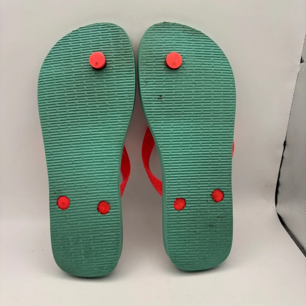 Havaianas Slim Tropical Flip Flops Mint Green Neon Orange Palm Tree Womens 7/8